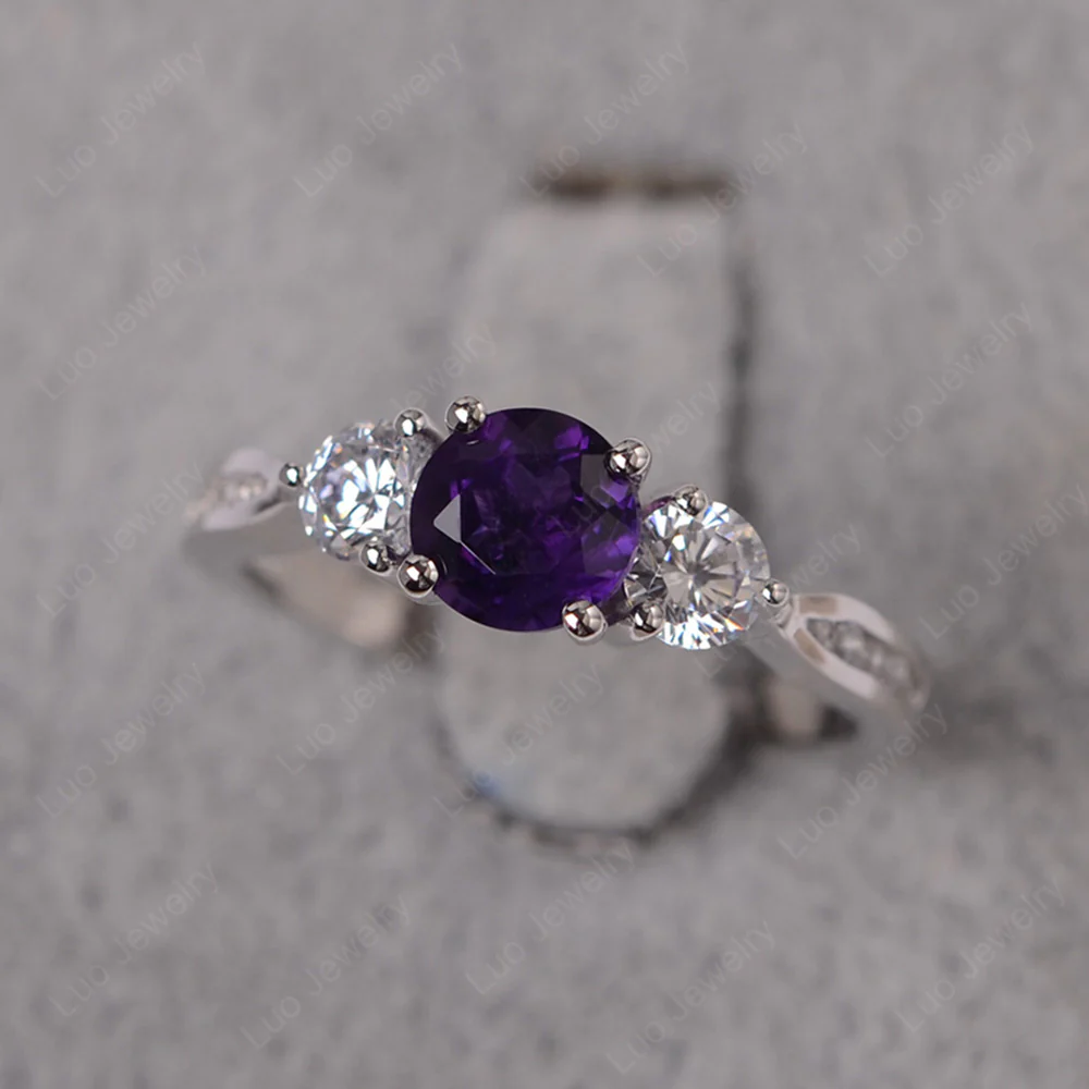 Amethyst Three Stone Engagement Ring