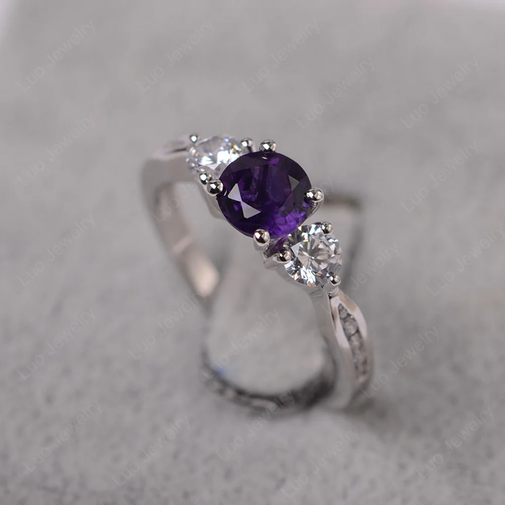 Amethyst Three Stone Engagement Ring - Image 2