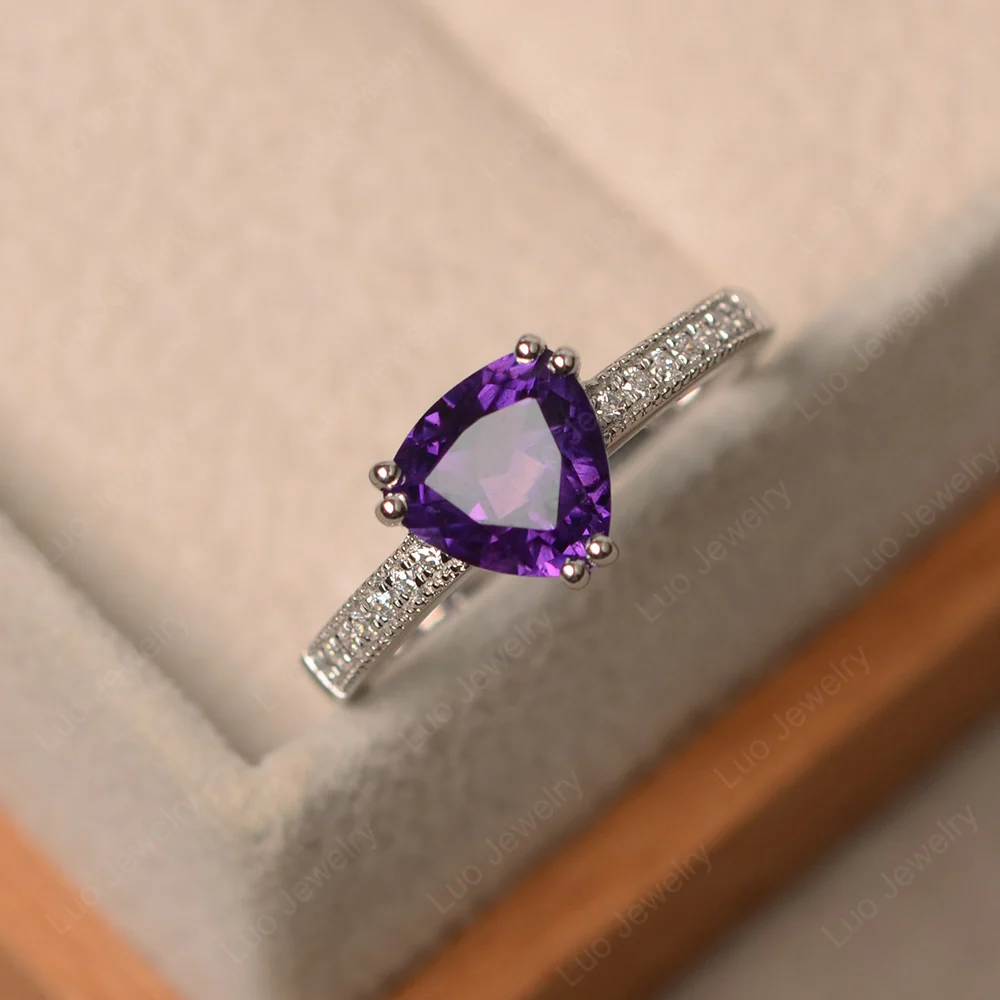 Trillion Cut Amethyst Double Prong Ring