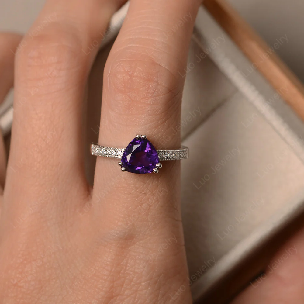 Trillion Cut Amethyst Double Prong Ring - Image 4