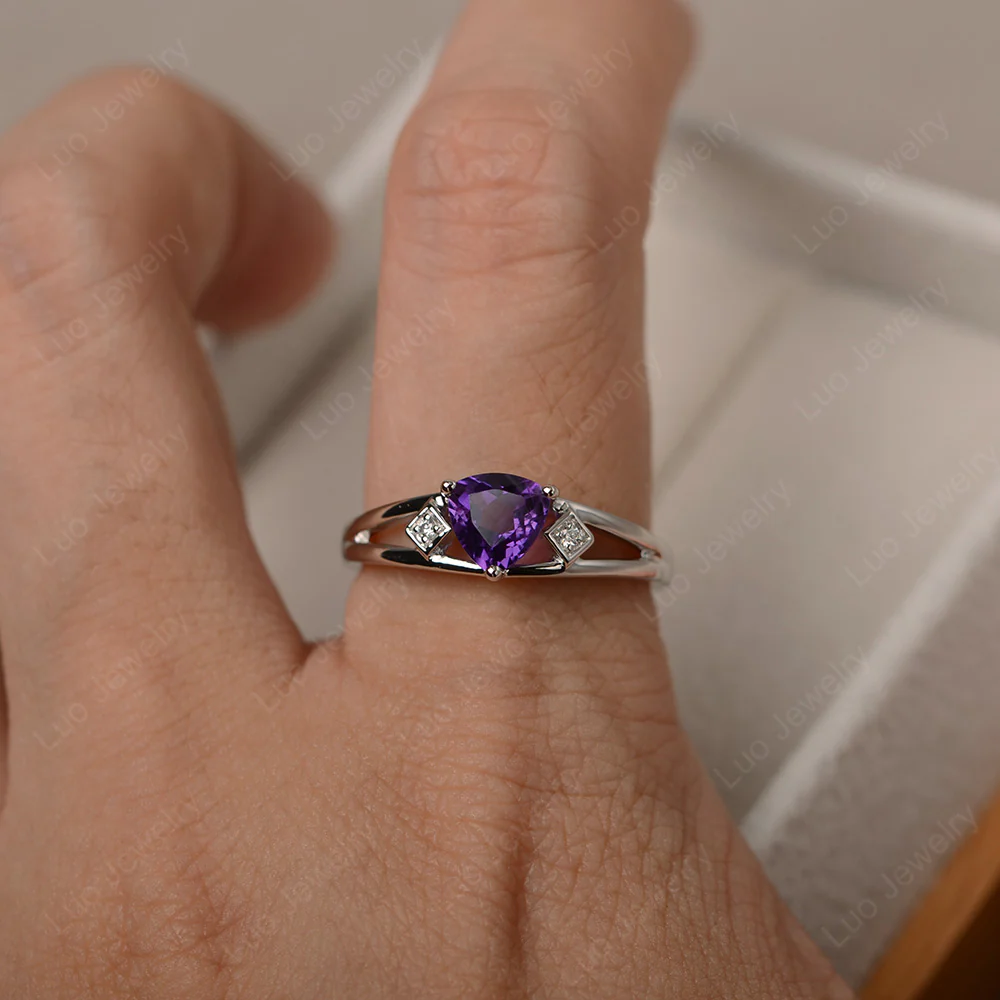Trillion Cut Amethyst Engagement Ring - Image 4