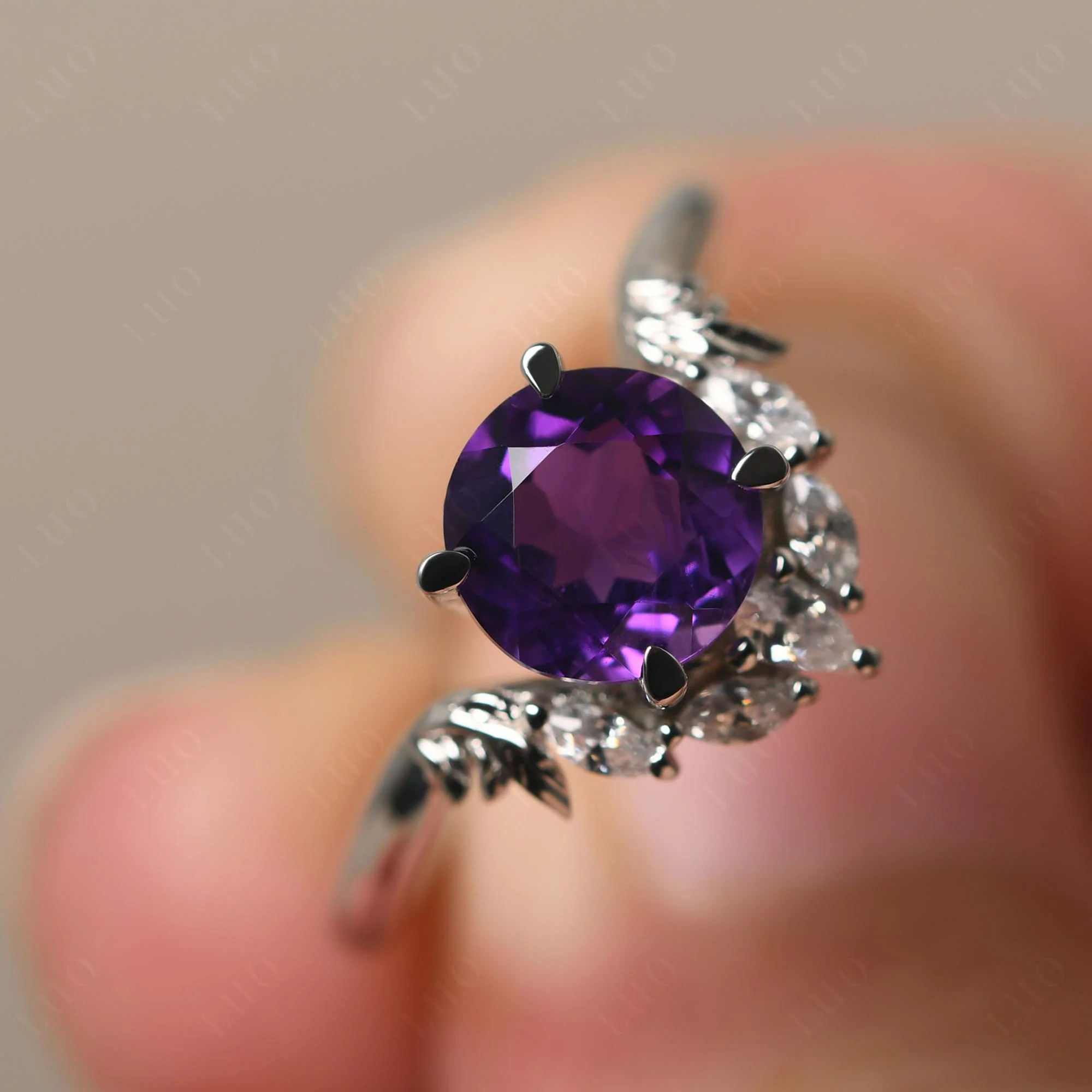 Amethyst Ring with Marquise Side Stone - Image 29