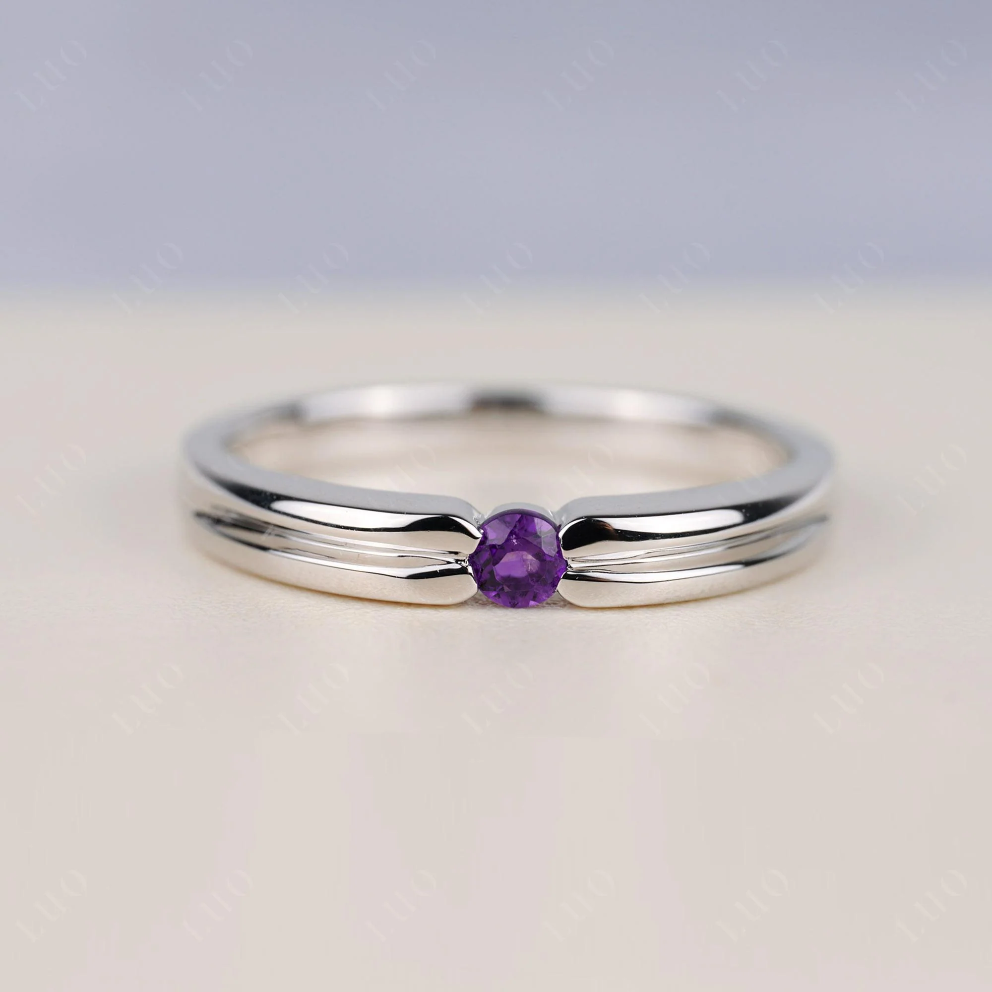 Amethyst Solitaire Band Ring