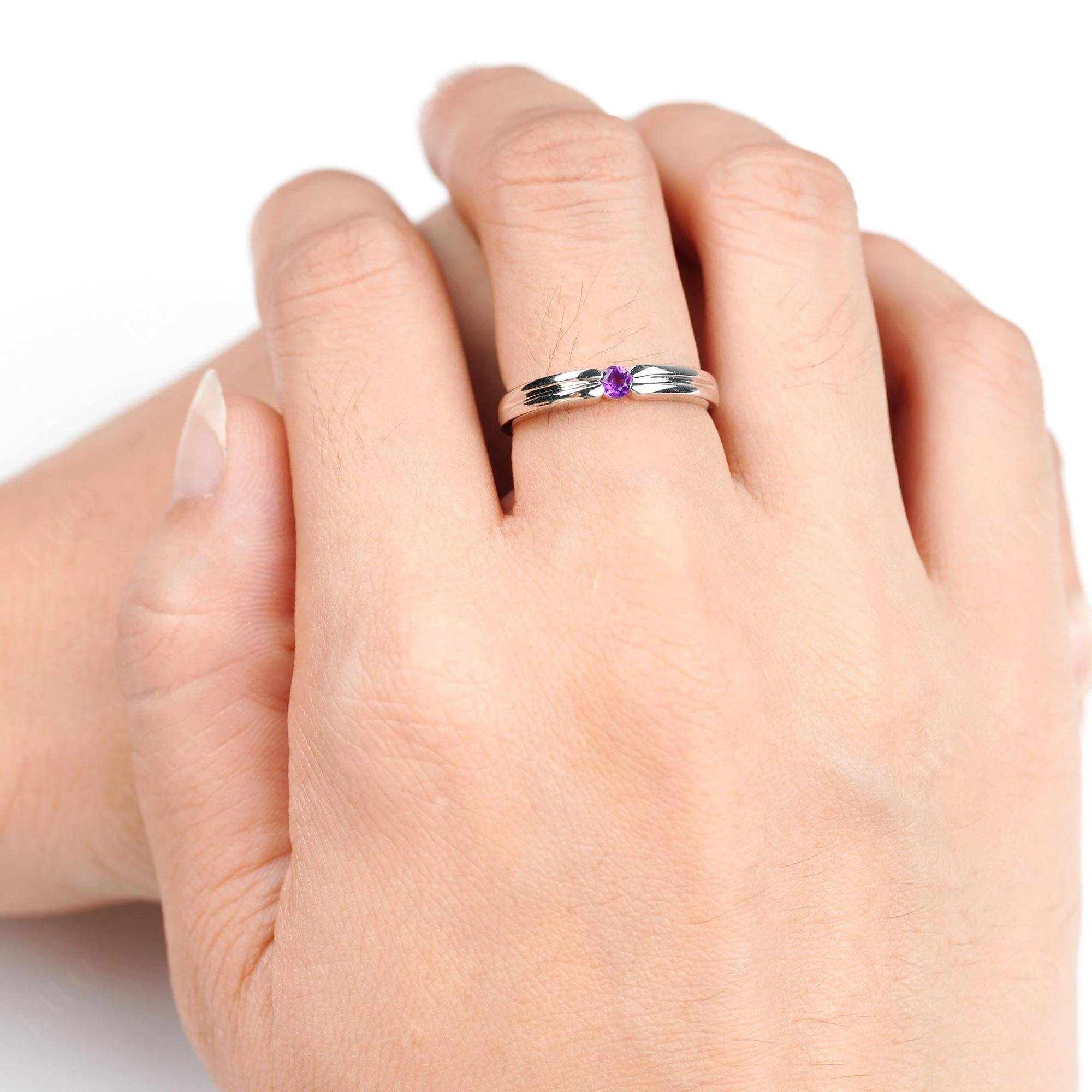 Amethyst Solitaire Band Ring - Image 5