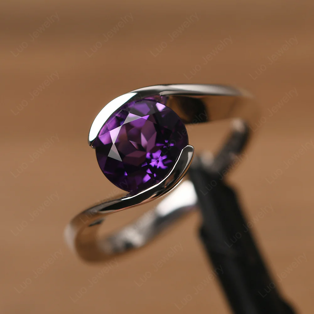 Amethyst Bypass Solitaire Ring