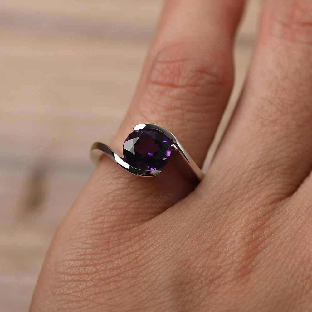 Amethyst Bypass Solitaire Ring - Image 5