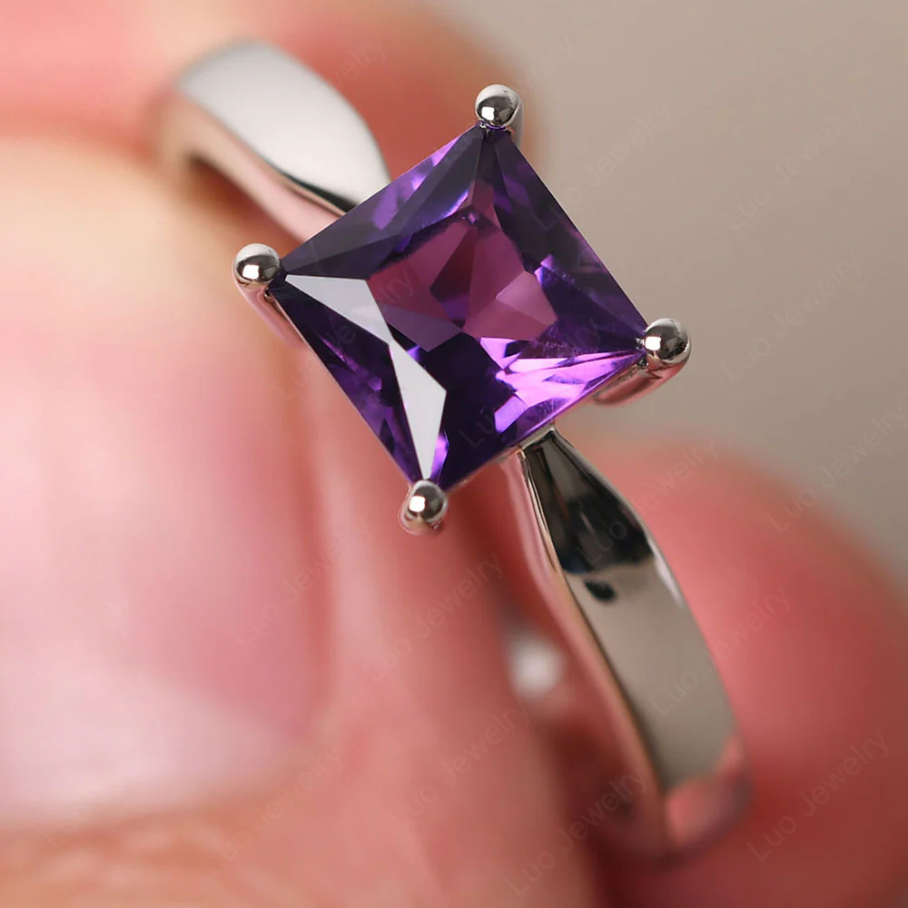 Princess Cut Amethyst Tapered Band Ring - Image 2