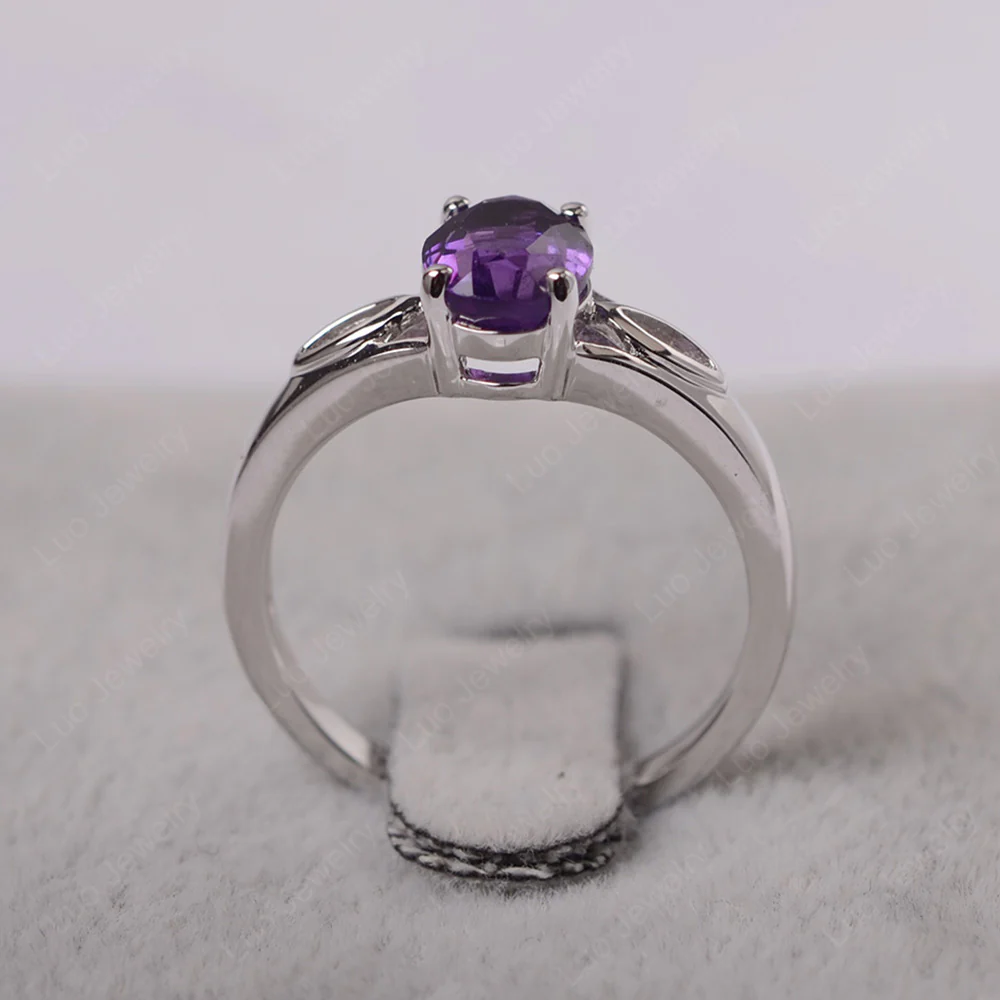 Oval Amethyst Solitaire Split Shank Ring - Image 3