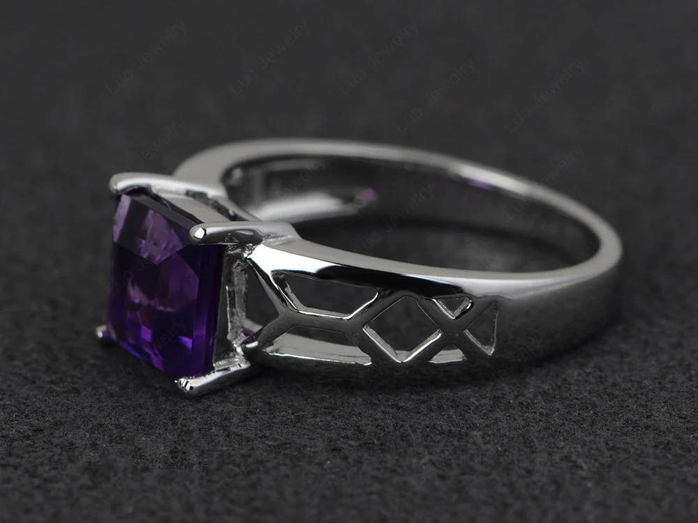 Amethyst Solitaire Ring Wide Band - Image 3