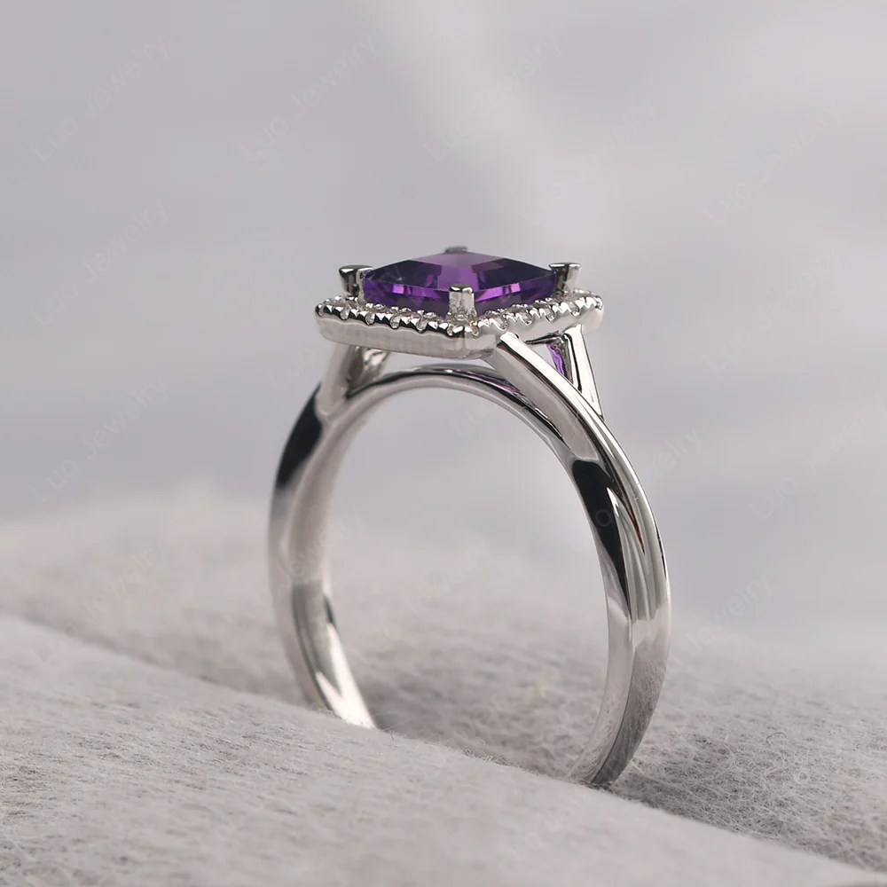 Amethyst Split Shank Halo Engagement Ring - Image 5