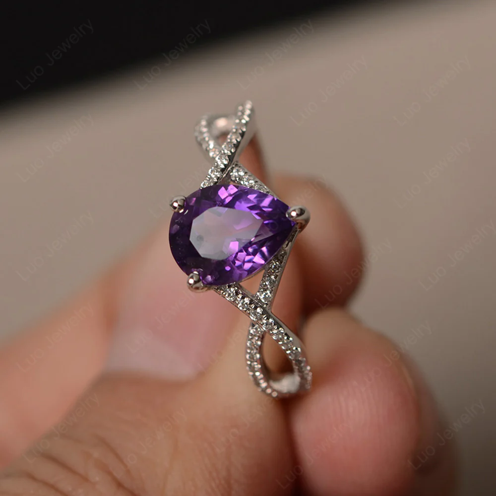 Amethyst Split Shank Pear Engagement Ring