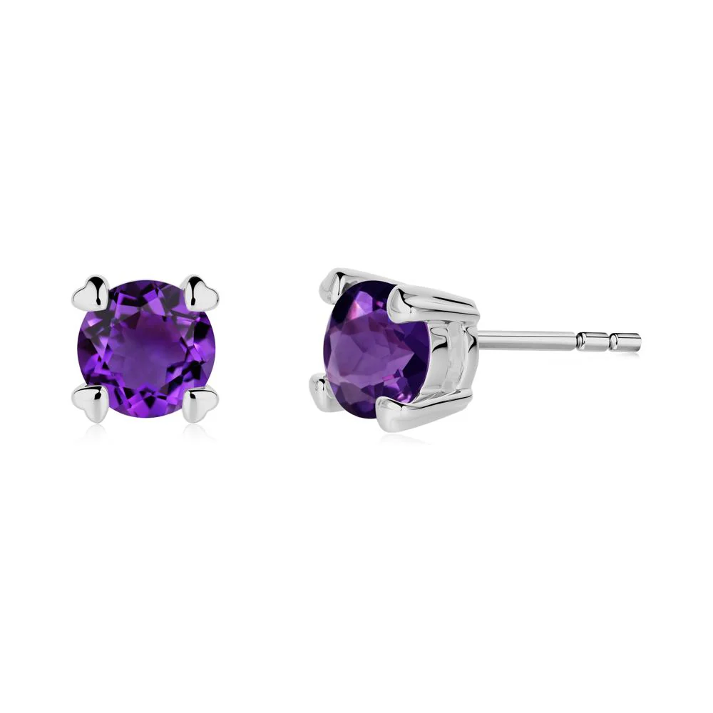 Amethyst Stud Earrings with Heart Prongs