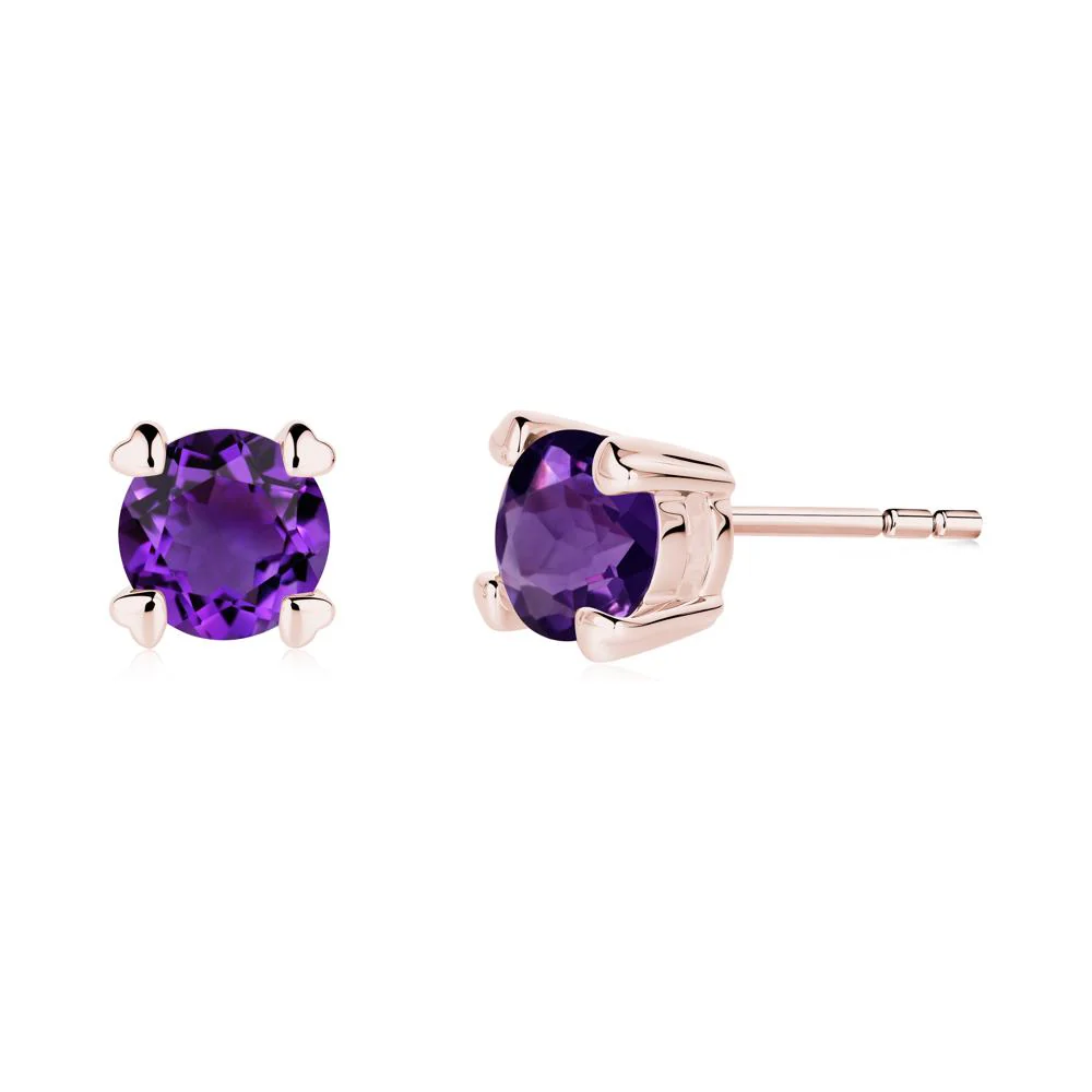 Amethyst Stud Earrings with Heart Prongs - Image 2