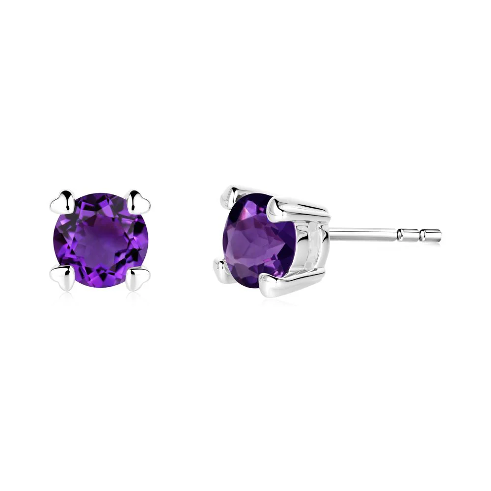 Amethyst Stud Earrings with Heart Prongs - Image 6