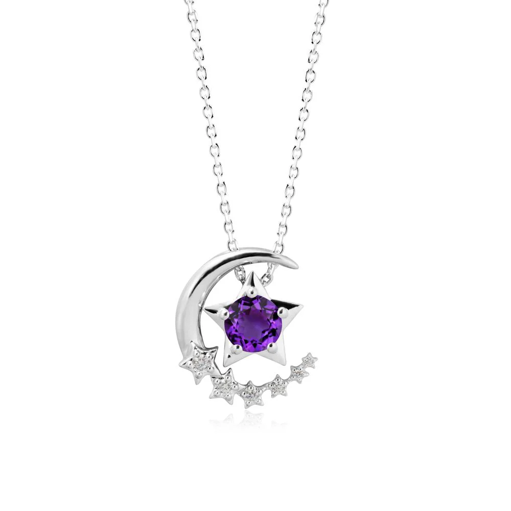 Amethyst Swinging Star and Crescent Moon Necklace - Image 2