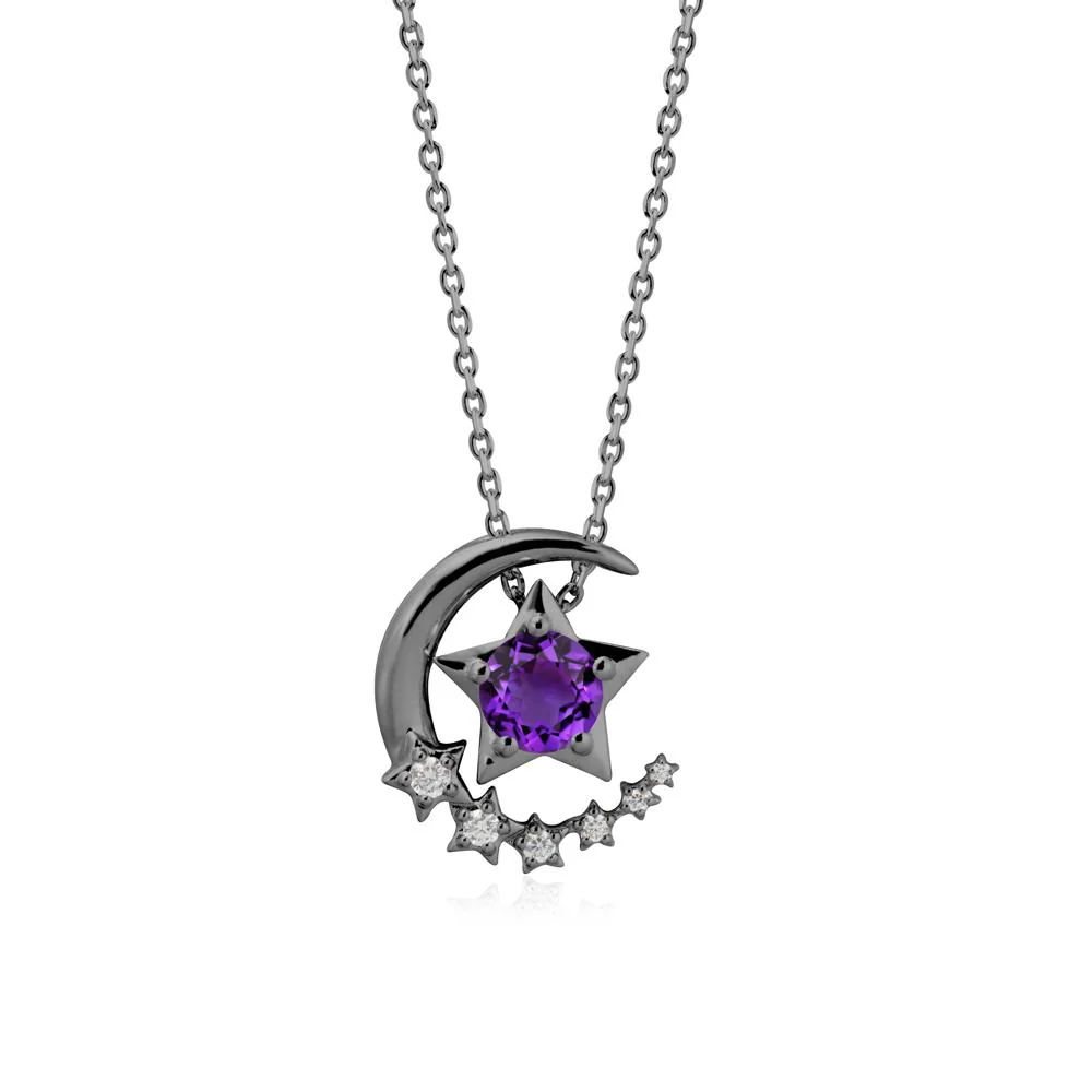 Amethyst Swinging Star and Crescent Moon Necklace - Image 7