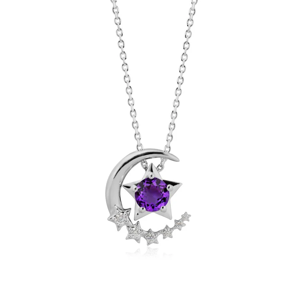 Amethyst Swinging Star and Crescent Moon Necklace - Image 8
