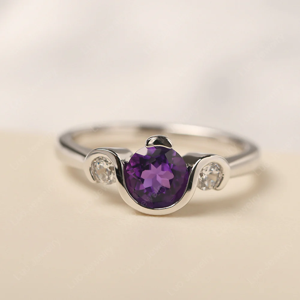 Amethyst Vintage Bezel Set Engagement Ring