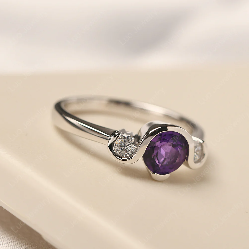Amethyst Vintage Bezel Set Engagement Ring - Image 2