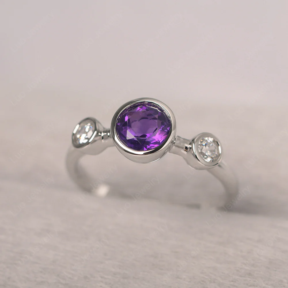 Amethyst 3 Stone Bezel Set Ring - Image 2