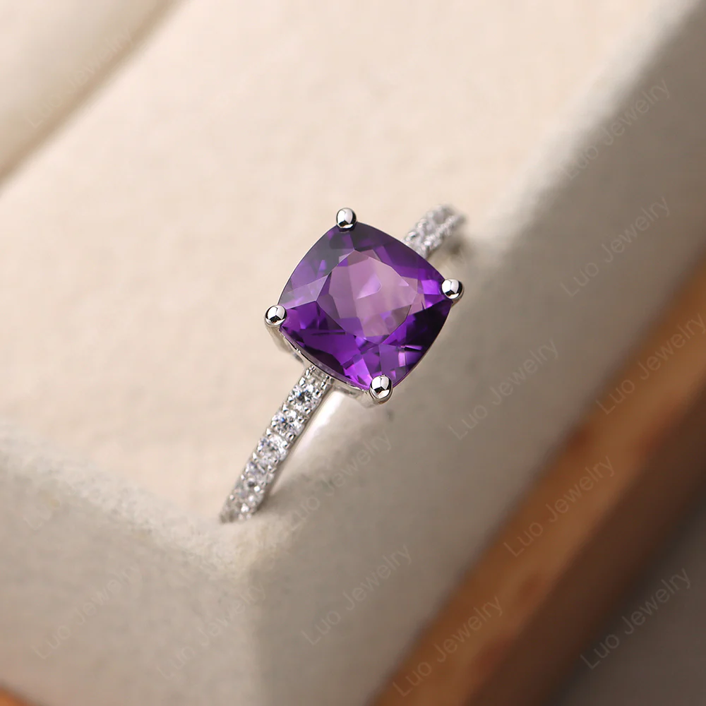 Cushion Cut Amethyst Promise Ring - Image 2