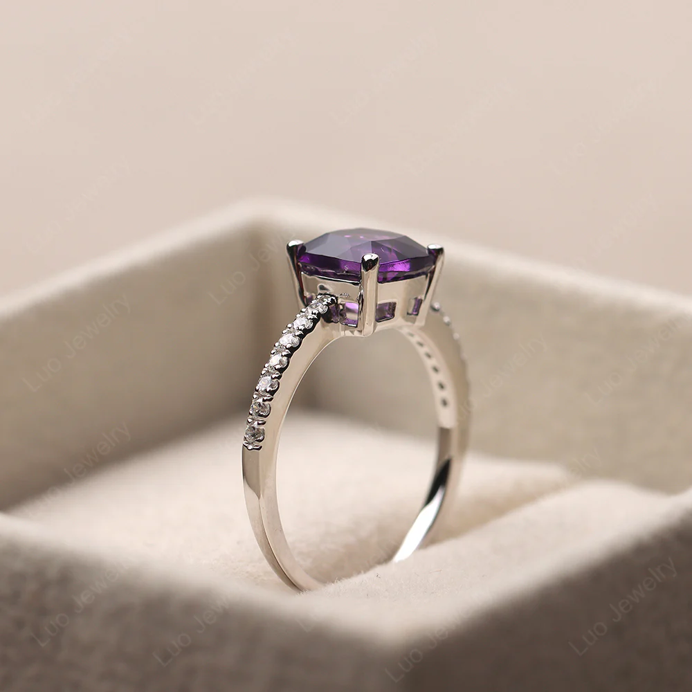 Cushion Cut Amethyst Promise Ring - Image 4