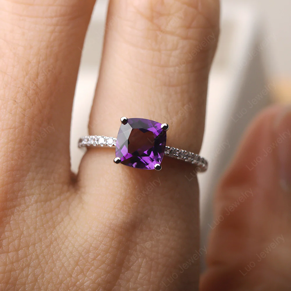 Cushion Cut Amethyst Promise Ring - Image 5