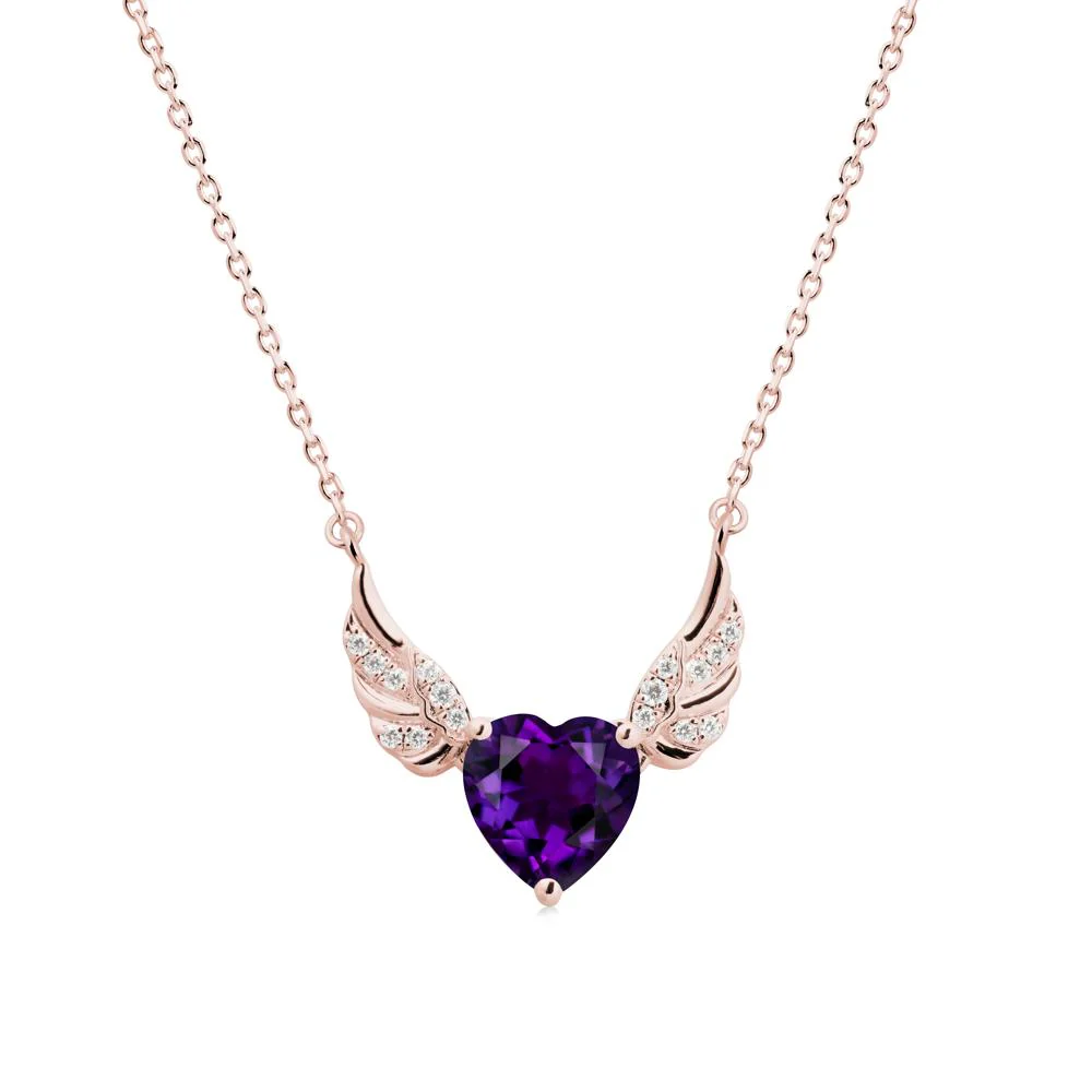 Angel Wing Heart Shaped Amethyst Necklace - Image 4
