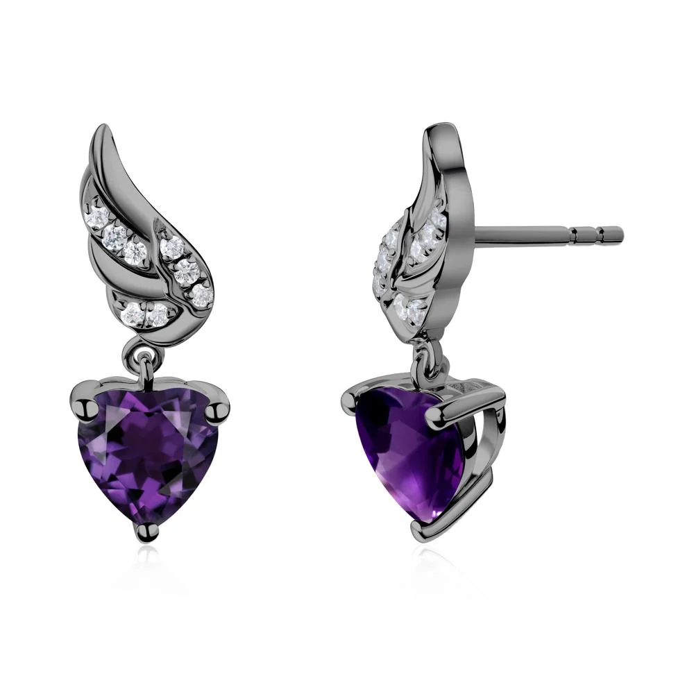 Angel Wing Heart Shaped Amethyst Stud Earrings