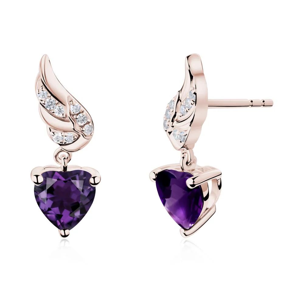 Angel Wing Heart Shaped Amethyst Stud Earrings - Image 4