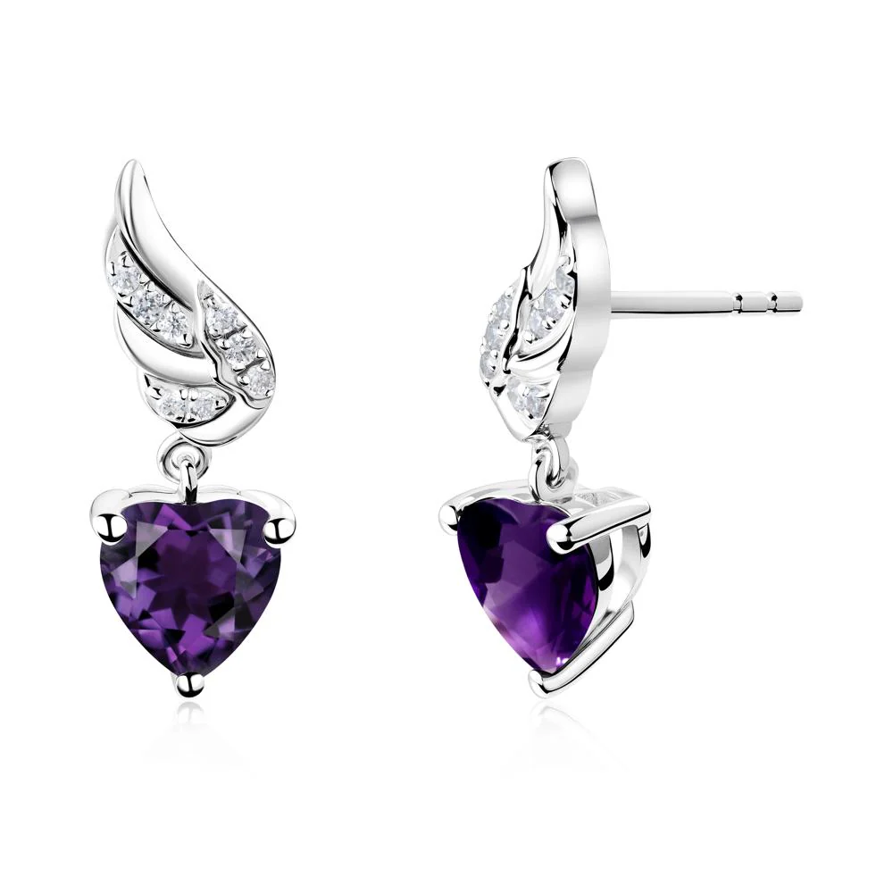 Angel Wing Heart Shaped Amethyst Stud Earrings - Image 6