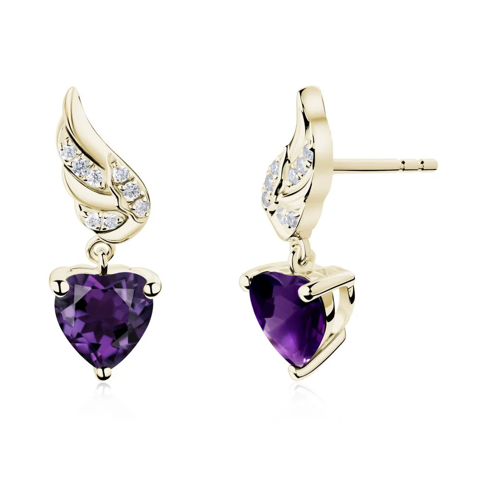 Angel Wing Heart Shaped Amethyst Stud Earrings - Image 8