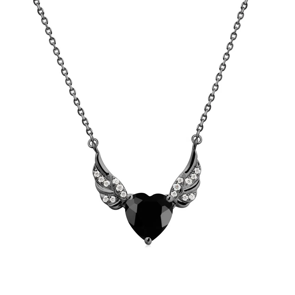 Angel Wing Heart Shaped Black Spinel Necklace
