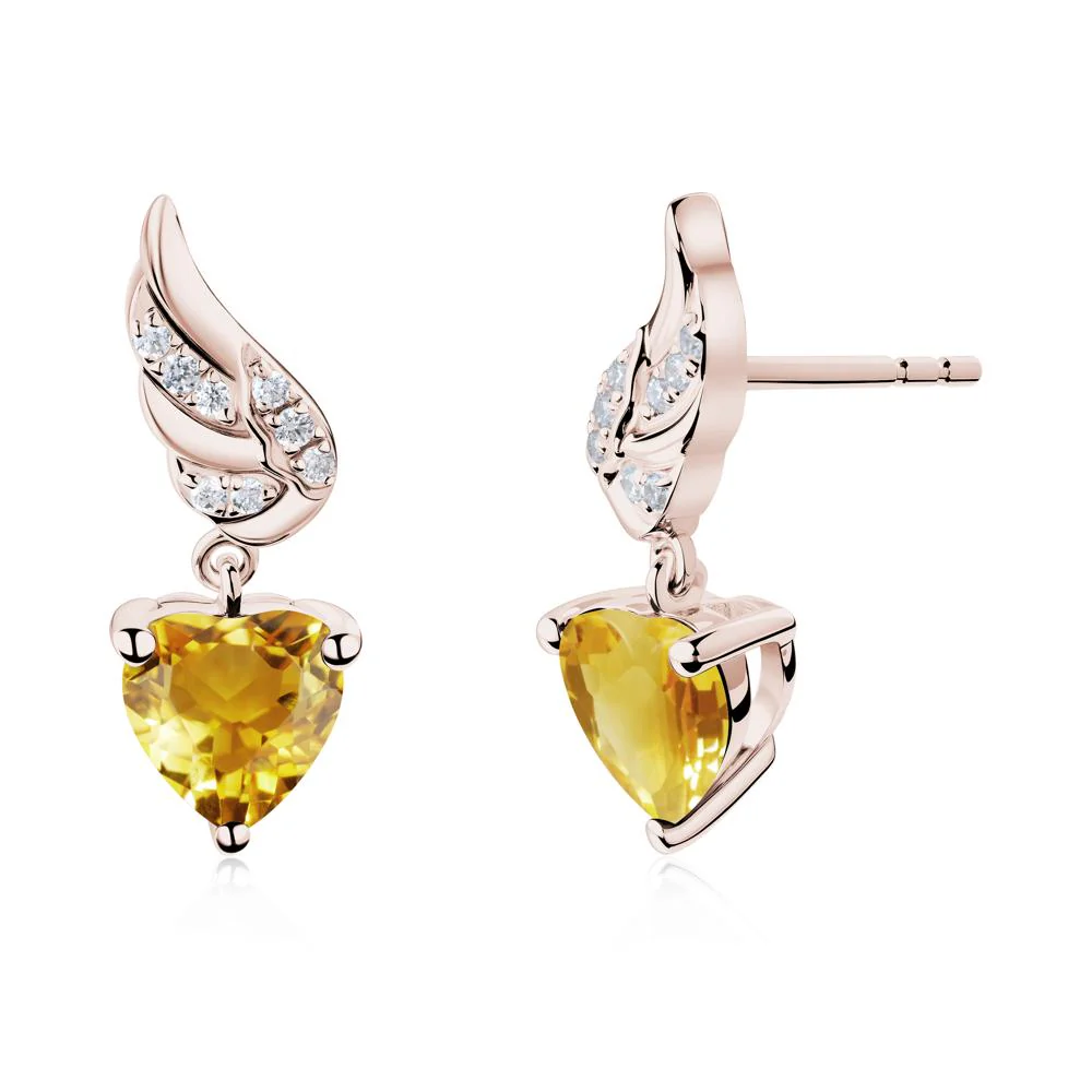 Angel Wing Heart Shaped Citrine Stud Earrings - Image 2