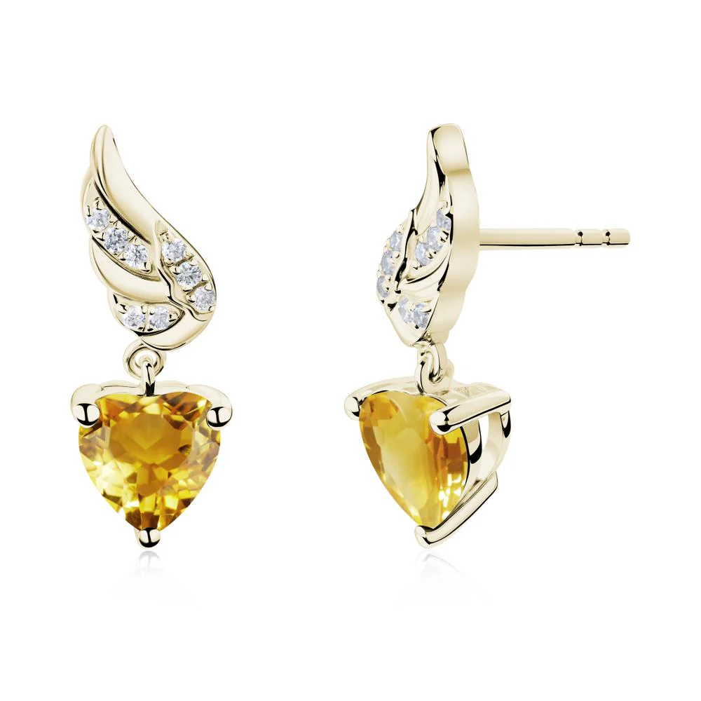 Angel Wing Heart Shaped Citrine Stud Earrings - Image 4