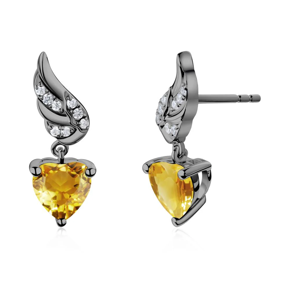 Angel Wing Heart Shaped Citrine Stud Earrings - Image 9