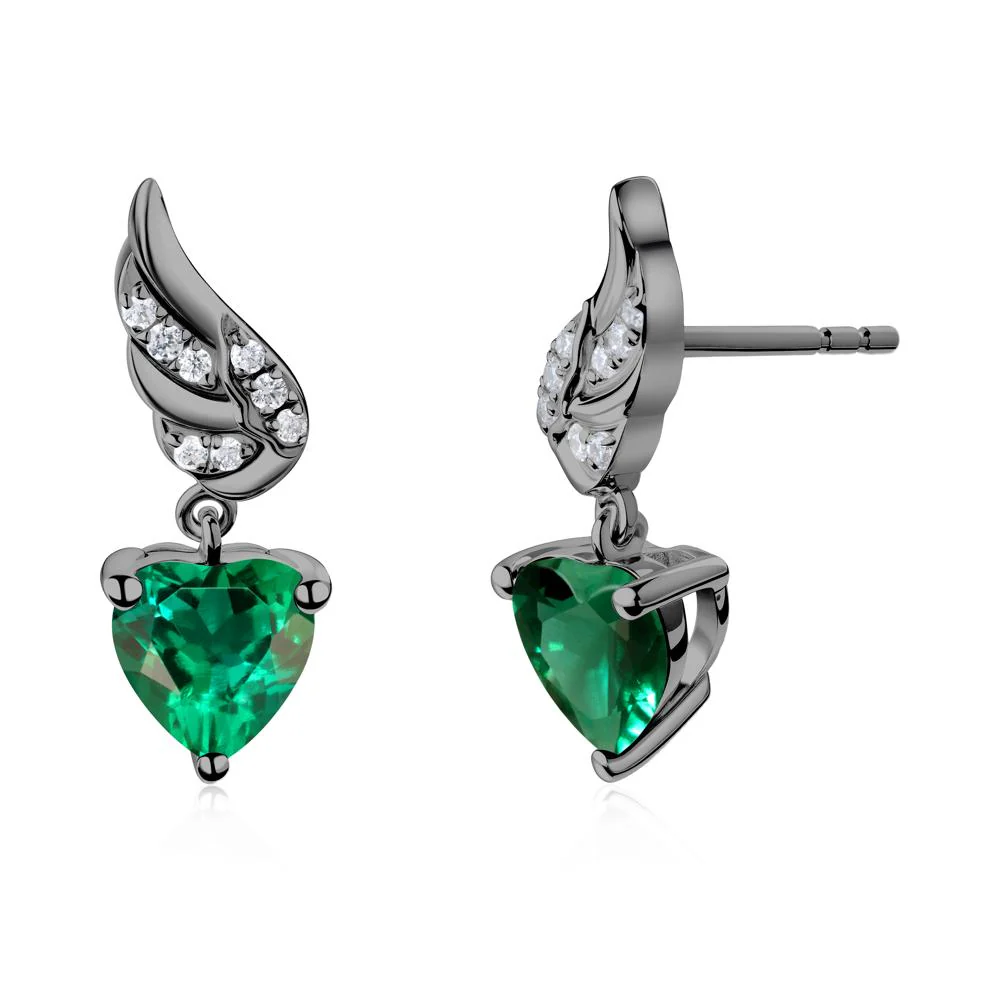 Angel Wing Heart Shaped Emerald Stud Earrings