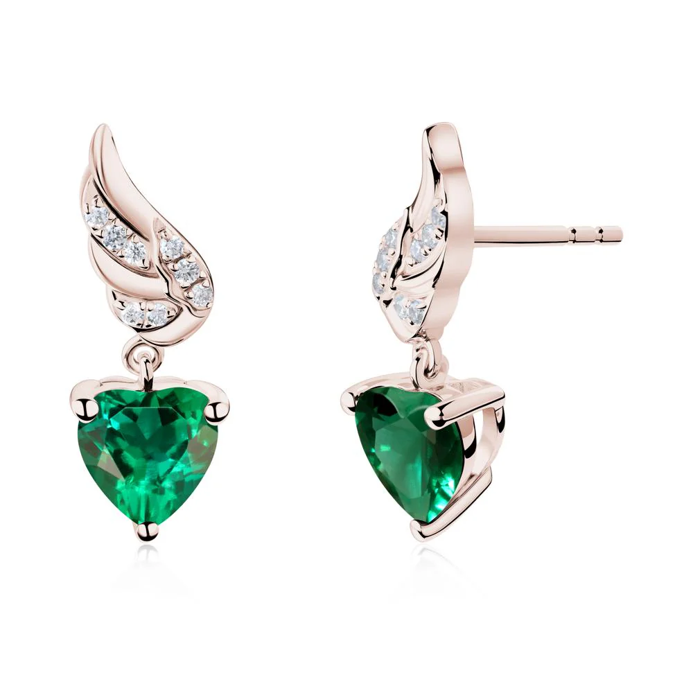 Angel Wing Heart Shaped Emerald Stud Earrings - Image 3