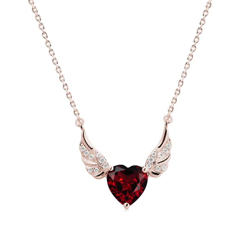 Angel Wing Heart Shaped Garnet Necklace - Image 2