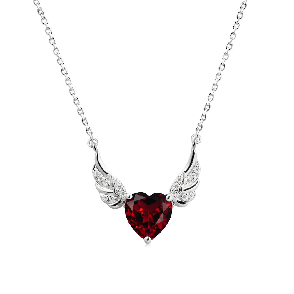 Angel Wing Heart Shaped Garnet Necklace - Image 3
