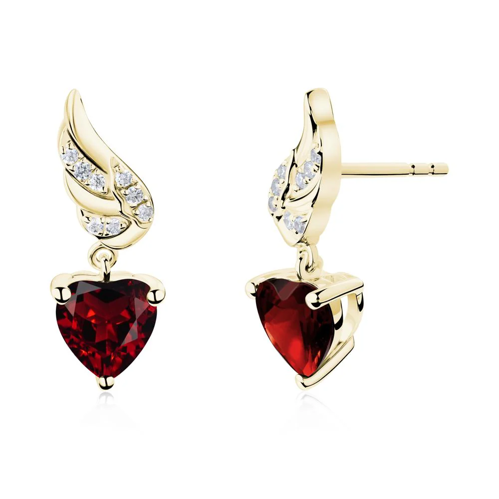 Angel Wing Heart Shaped Garnet Stud Earrings - Image 3
