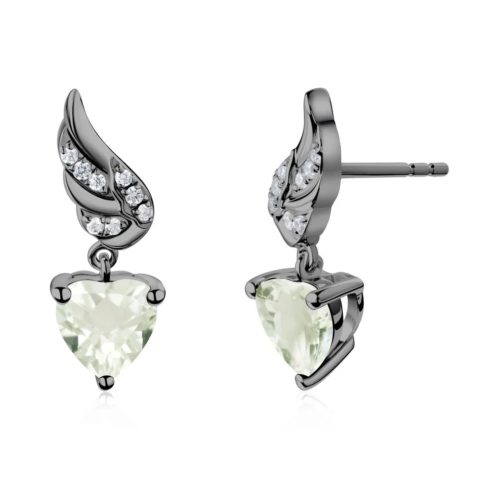Angel Wing Heart Shaped Green Amethyst Stud Earrings