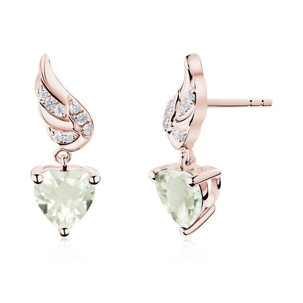 Angel Wing Heart Shaped Green Amethyst Stud Earrings - Image 3