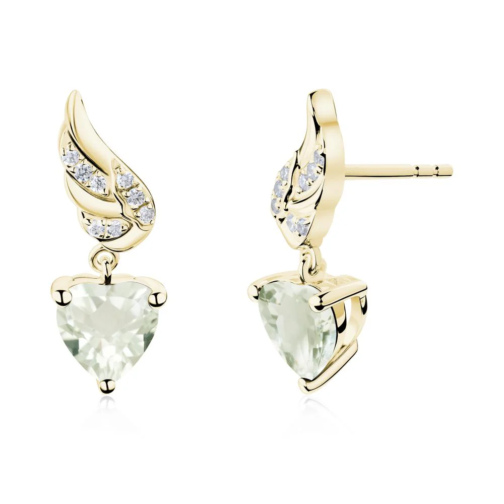Angel Wing Heart Shaped Green Amethyst Stud Earrings - Image 5