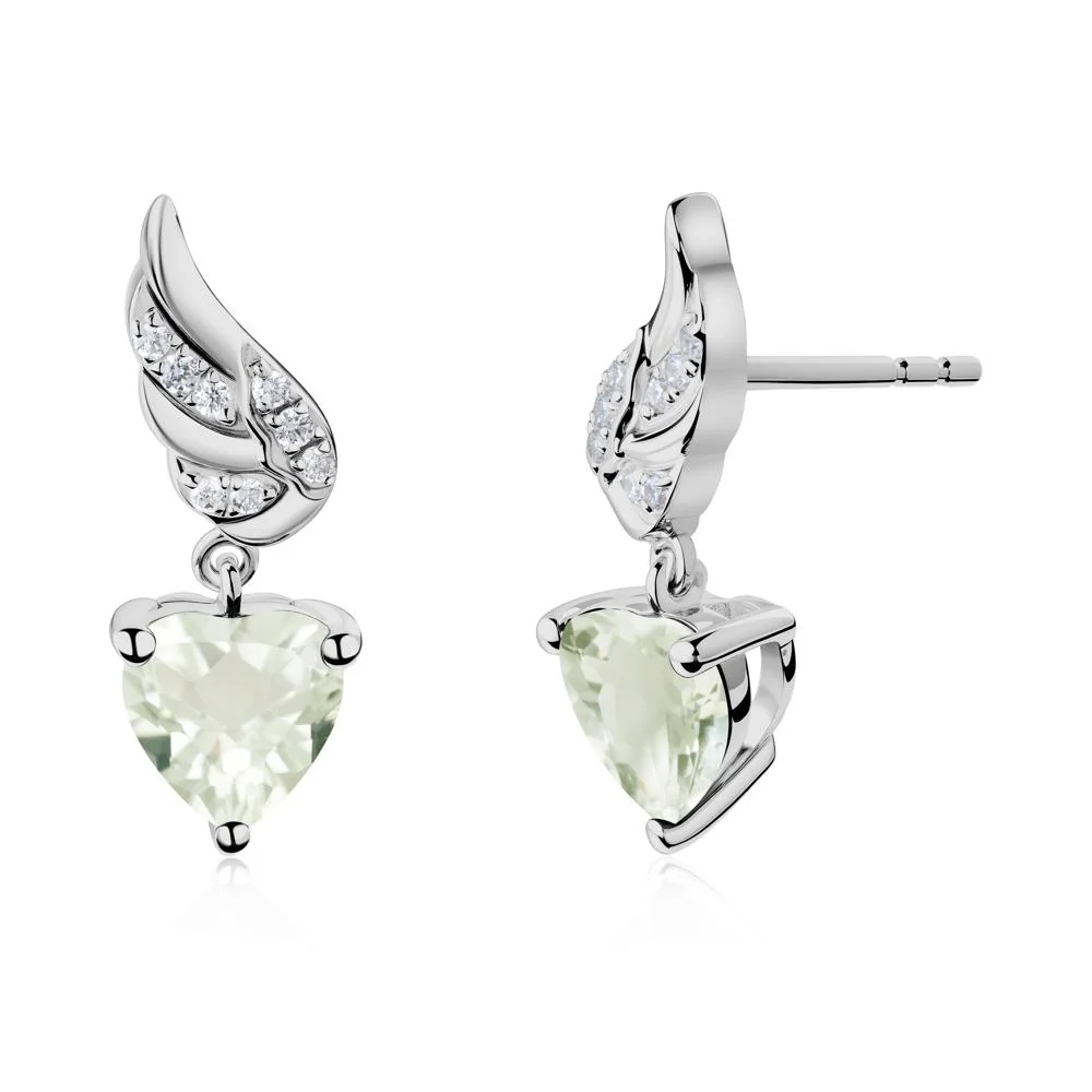 Angel Wing Heart Shaped Green Amethyst Stud Earrings - Image 6