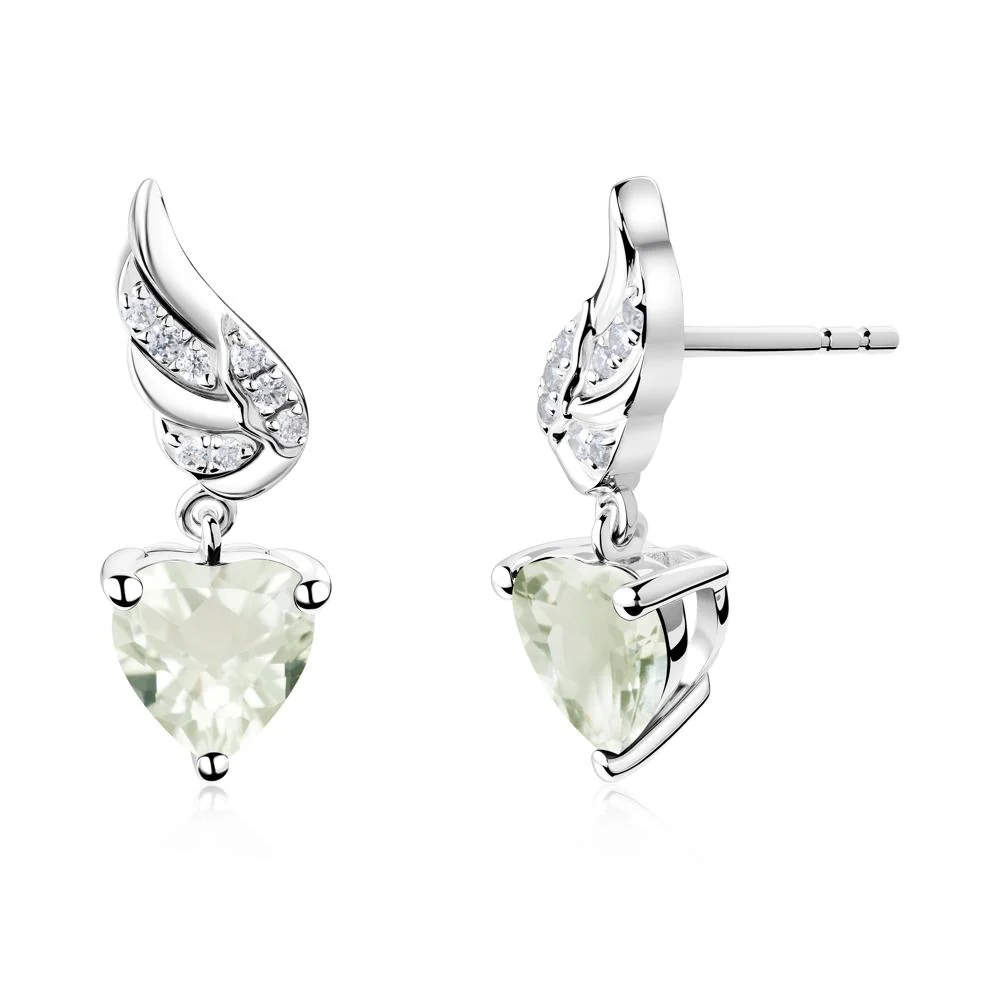 Angel Wing Heart Shaped Green Amethyst Stud Earrings - Image 7