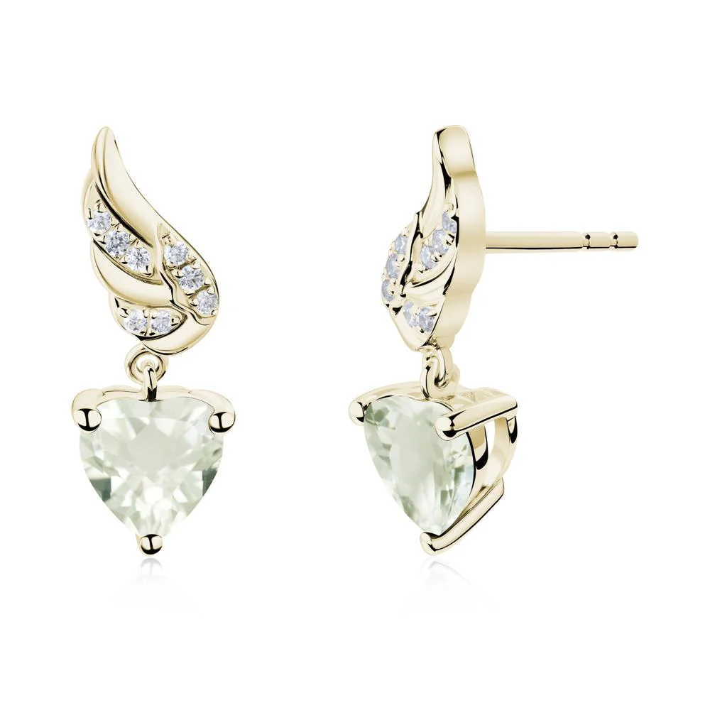 Angel Wing Heart Shaped Green Amethyst Stud Earrings - Image 8