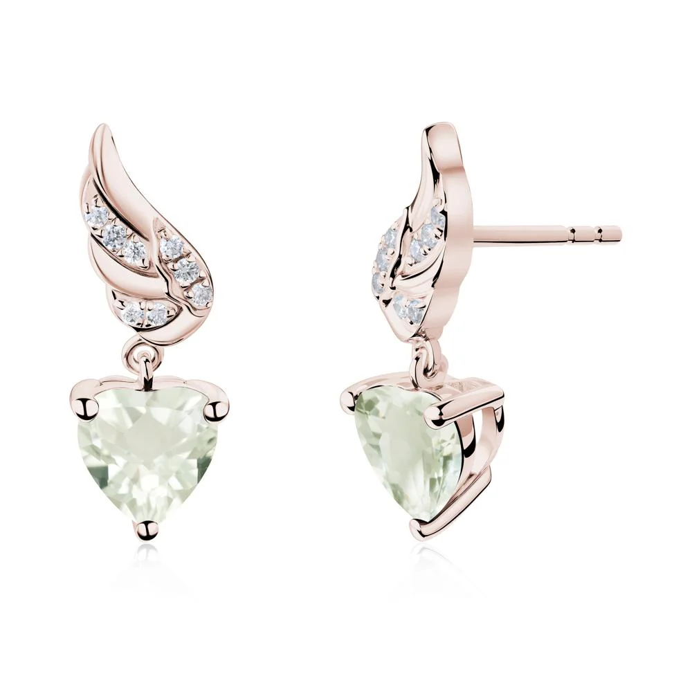 Angel Wing Heart Shaped Green Amethyst Stud Earrings - Image 9