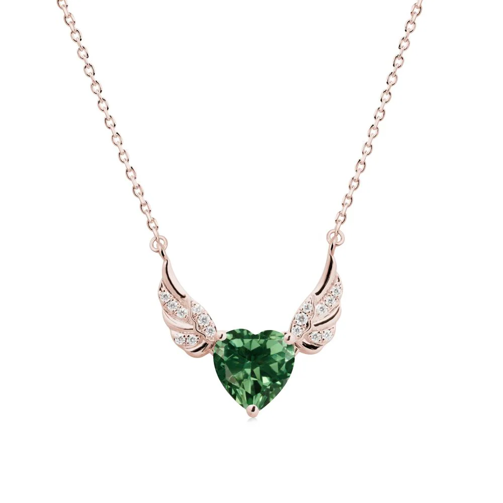Angel Wing Heart Shaped Green Sapphire Necklace - Image 2