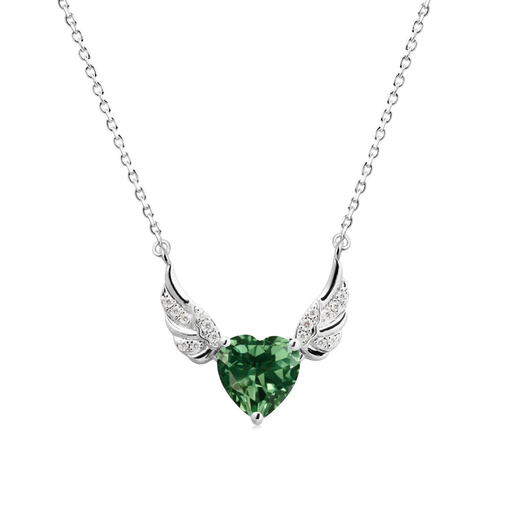 Angel Wing Heart Shaped Green Sapphire Necklace - Image 3